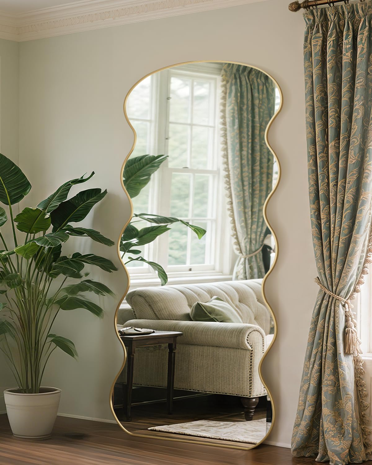 Antok Full Length Mirror, 71"x32" Floor Mirror, Wave Full Length Mirror with Stand, Full Body Floor Mirror, Gold - Image 3