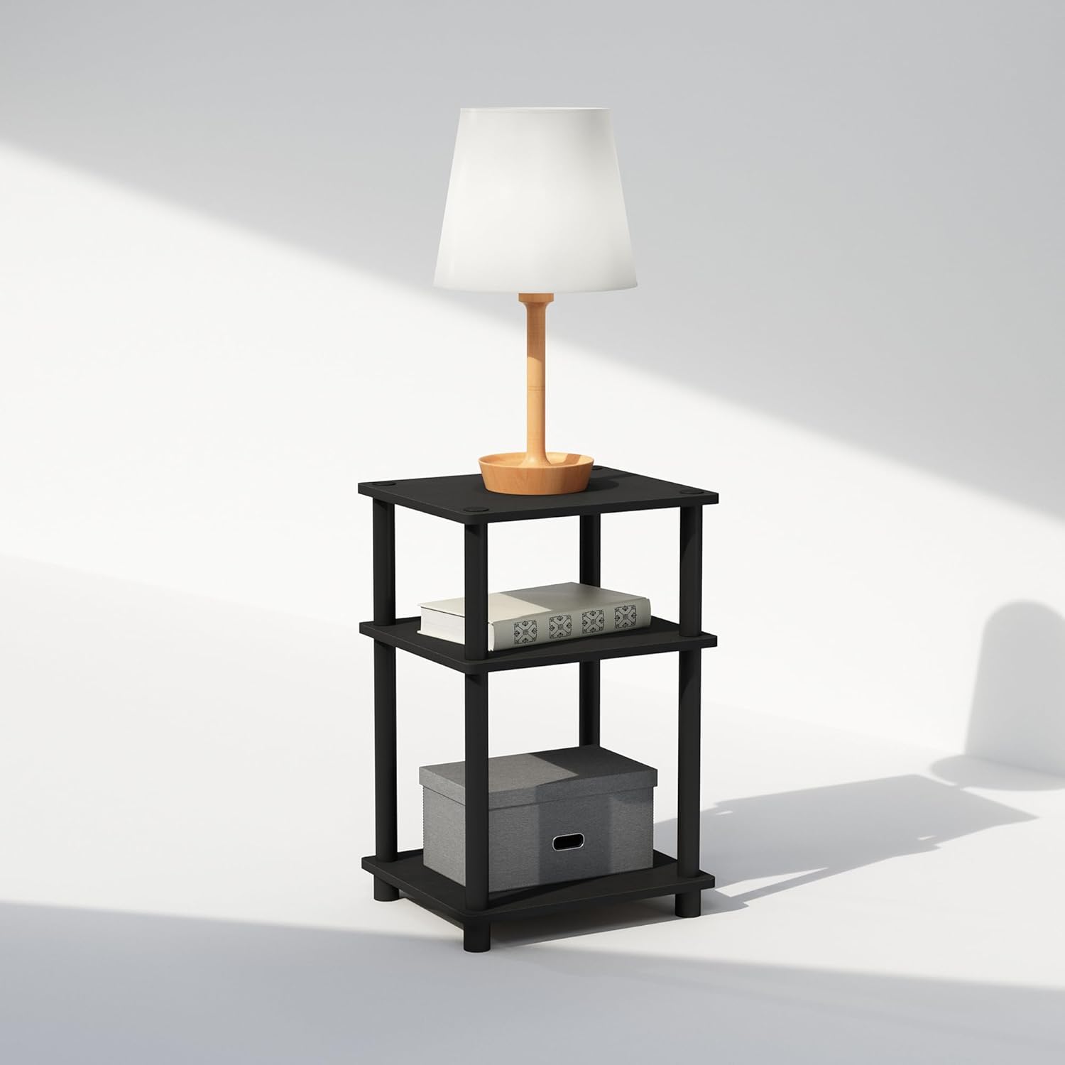 Furinno Just 3-Tier Turn-N-Tube Open Storage Nightstand, 1-Pack, Plastic Poles, Americano/Black - Image 4