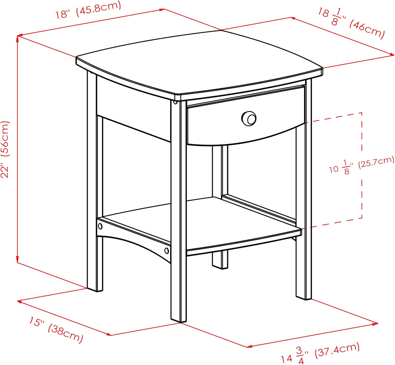 Winsome 22 x 18 x 18-Inch Wood Curved End Table/Night Stand with One Drawer, Brown (94918) - Image 3